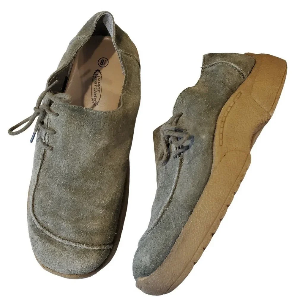 Vintage 90s Chunky Platform Shoes Slipon Suede Army Green Chukka Loafer Sz 8.5